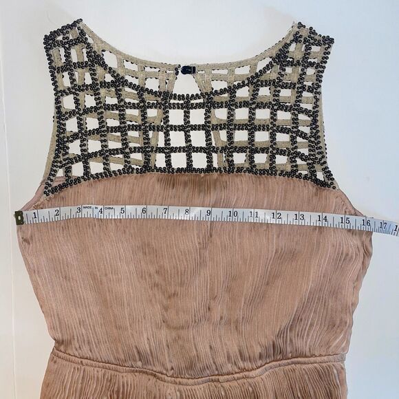 Ark & Co. Peach Pink Beaded Sleeveless Pleated Cocktail Dress Boho Flapper Sz M - Picture 9 of 15